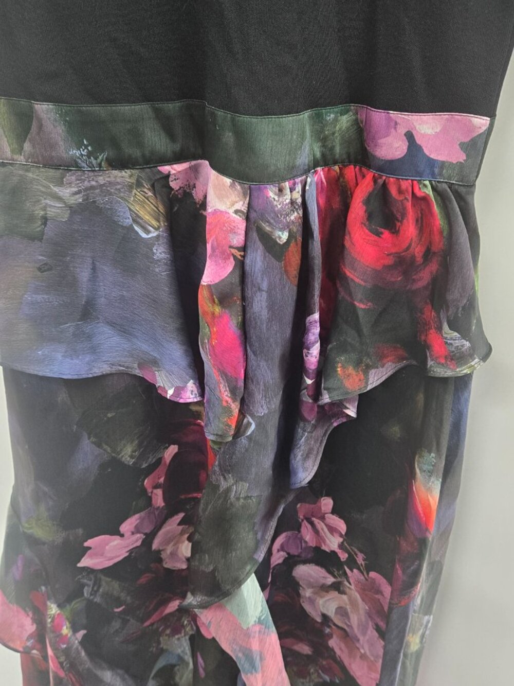 Ted Baker Rowana Black Mixed Media Ruffle Floral Ribbed Knit Maxi Dress 4/US10 - Picture 4 of 11